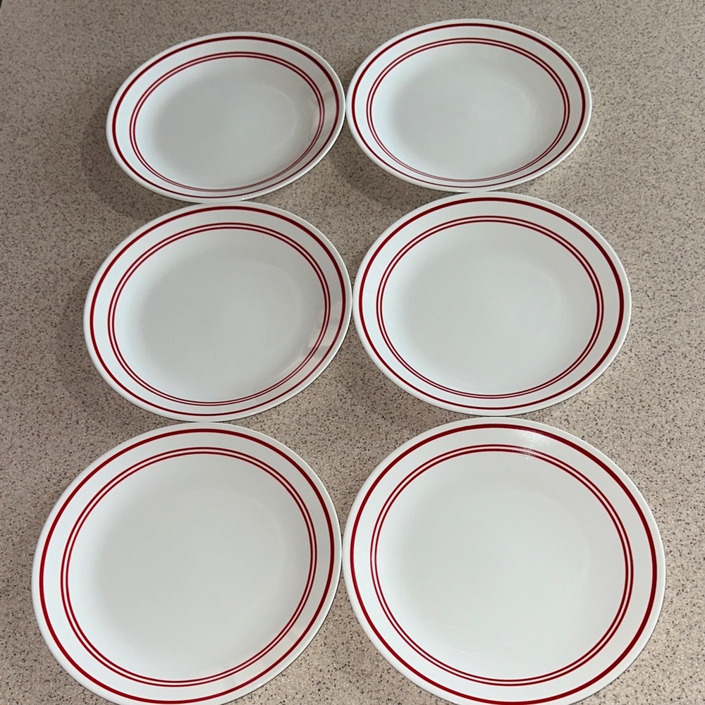 Corelle Classic Café Red Striped Dinner Plates - Set of 6